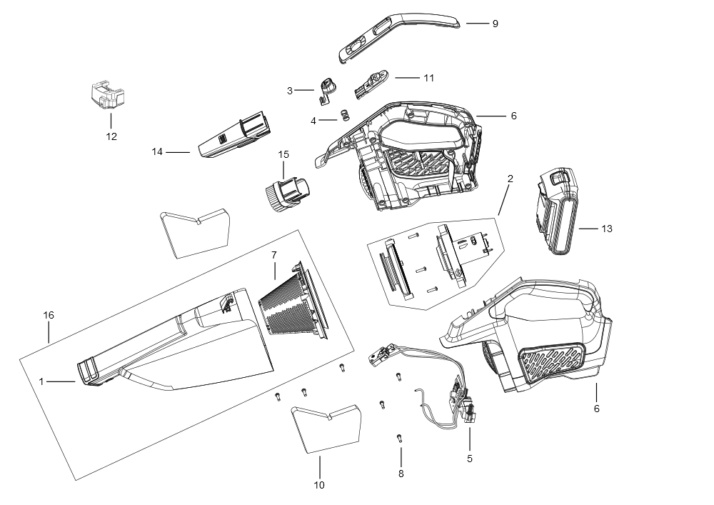 Exploded Diagram A Diagram and Parts List for BCHV001B Type 1 Black and Decker Hand Vacuum